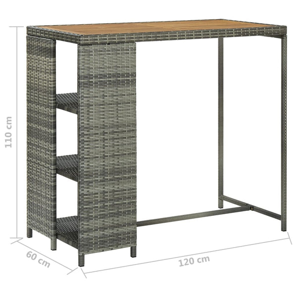 Bartisch mit Mara-Ablage in Grau 120x60x110cm (Polyrattan)