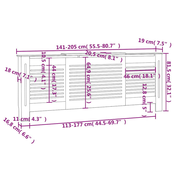 Valkoinen mdf lämpöpatterin suoja Oroian 205cm