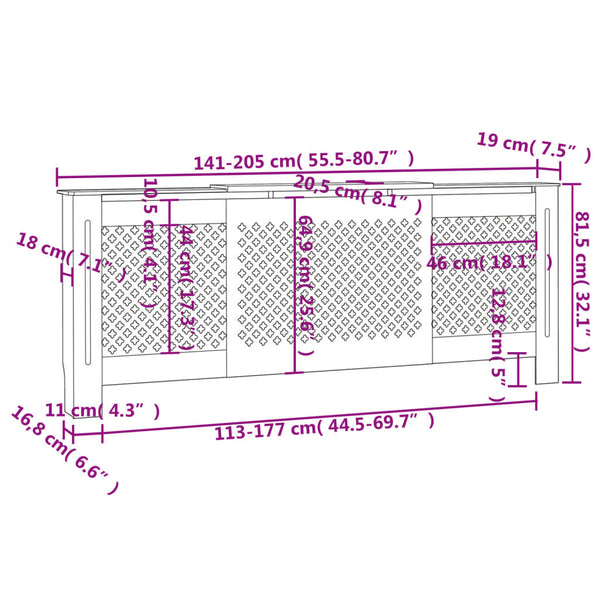 Harmaa mdf lämpöpatterin suoja Constantuin 205cm