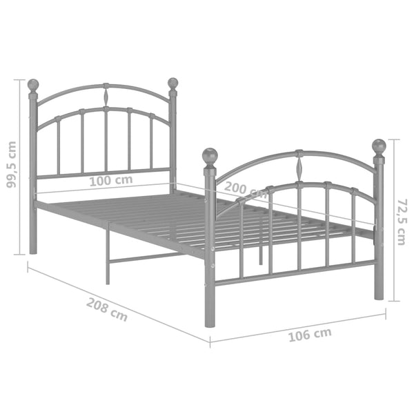Graues Bettgestell Agrifina 100x200cm (Metall)
