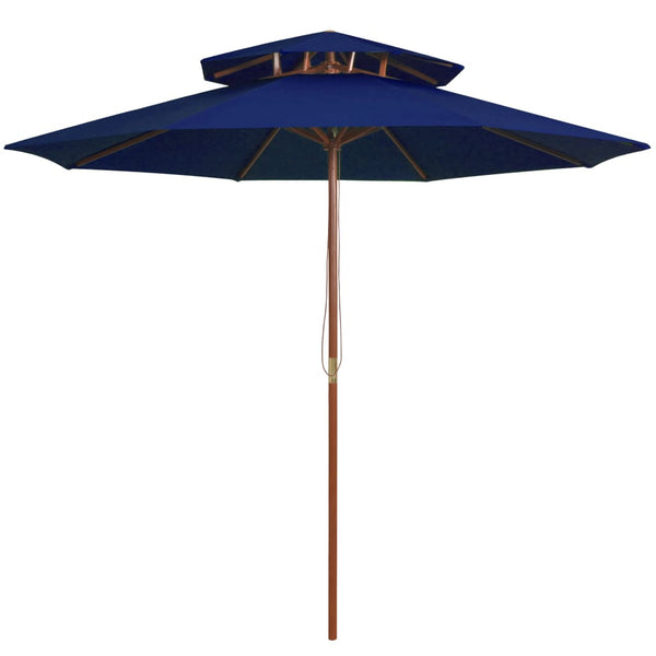 Blauer Sonnenschirm Roni 270cm (doppellagig, Holzpfosten)