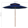 Blauer Sonnenschirm Roni 270cm (doppellagig, Holzpfosten)