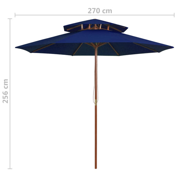 Blauer Sonnenschirm Roni 270cm (doppellagig, Holzpfosten)