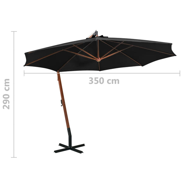 Schwarzer Hängeregenschirm mit Stange Sevia 3,5x2,9 m (sechs)