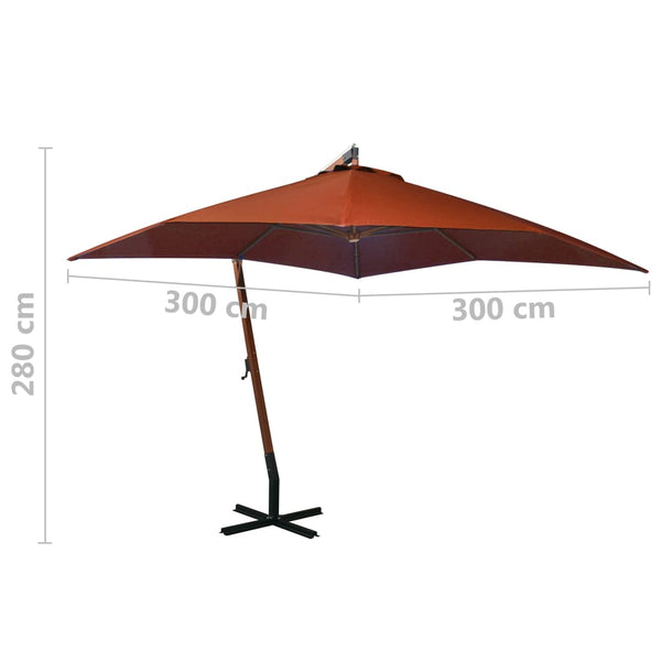 Terracotta hängender Sonnenschirm mit Stange Sevia 3x3 m (sechs)
