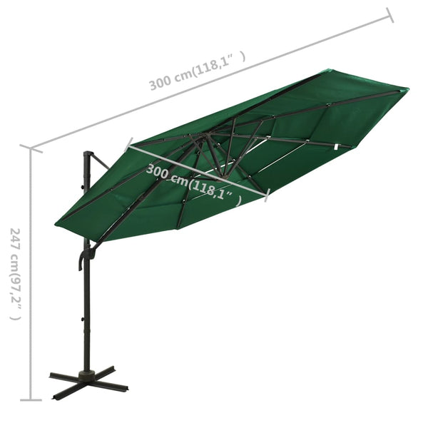 Grüner Sonnenschirm Shiloh 3x3 m (4-stufig, Aluminiumstange)