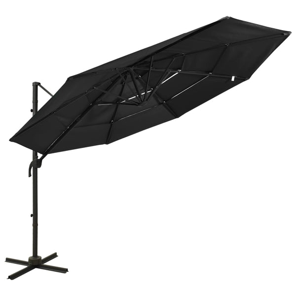 Schwarzer Sonnenschirm Shiloh 3x3 m (4-stufig, Aluminiumstange)