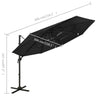 Schwarzer Sonnenschirm Shiloh 3x3 m (4-stufig, Aluminiumstange)