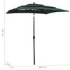 Grüner Sonnenschirm Marylee 2x2 m (3-stufig, Aluminiumstange)