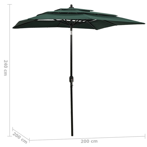 Grüner Sonnenschirm Marylee 2x2 m (3-stufig, Aluminiumstange)