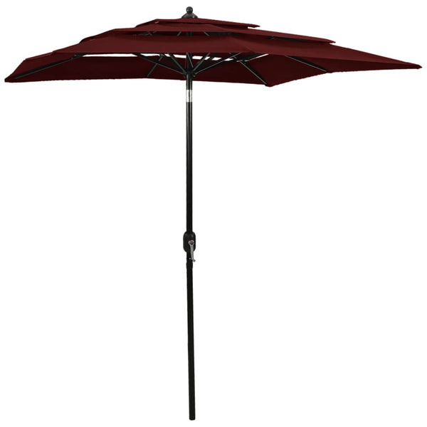 Weinroter Sonnenschirm Marylee 2x2 m (3-stufige Aluminiumstange)