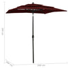 Weinroter Sonnenschirm Marylee 2x2 m (3-stufige Aluminiumstange)