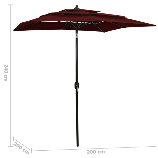 Weinroter Sonnenschirm Marylee 2x2 m (3-stufige Aluminiumstange)