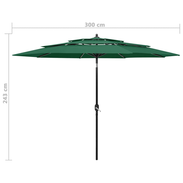 Grüner Sonnenschirm Savola 3 m (3-stufig, Aluminiumstange)