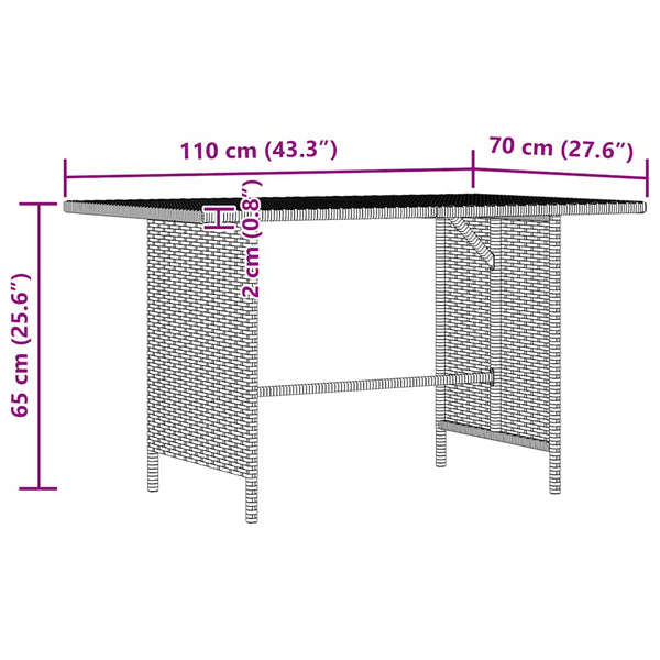 Grauer Garten-Esstisch Kindra 110x70x65cm (Polyrattan)