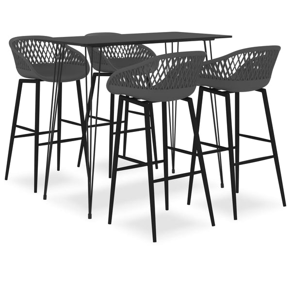 5-teiliges Bartisch-Set schwarz und grau