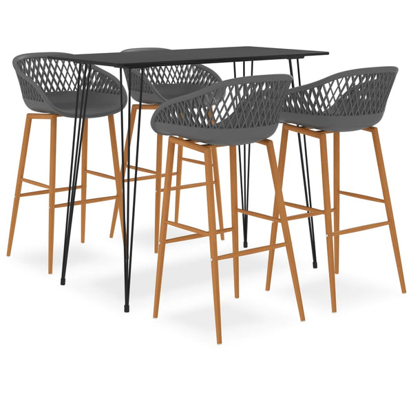 5-teiliges Bartisch-Set, Schwarz und Grau