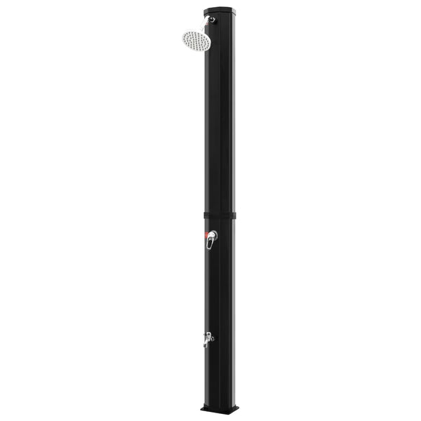 Schwarze solarbeheizte Außendusche, Duschkopf und Wasserhahn Stele 35 l