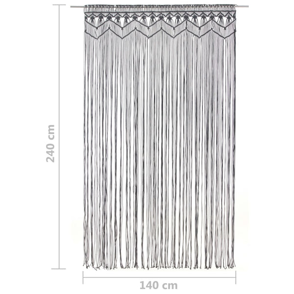 Anthrazitfarbener Makramee-Vorhang Ilario 140x240cm (Baumwolle)