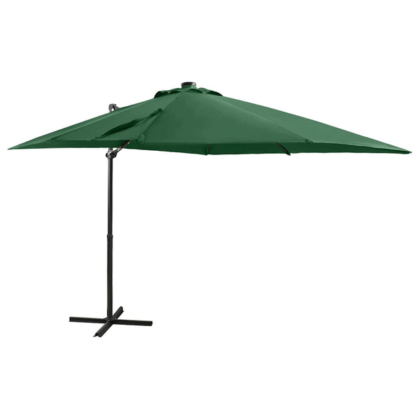 Vihreä aurinkovarjo cantilever tolpalla ja led-valoilla Pasraschiva 250cm