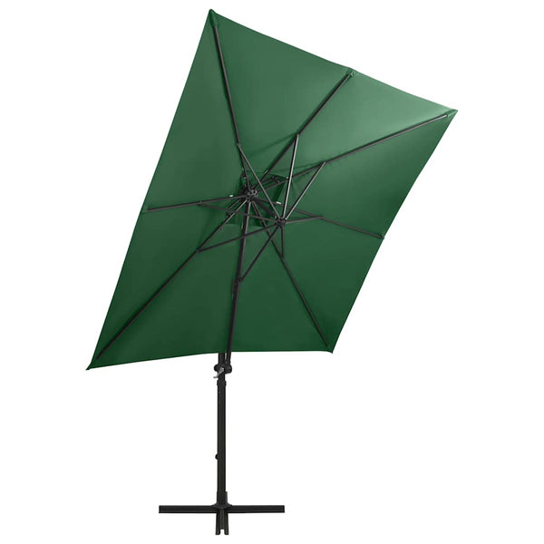Vihreä aurinkovarjo cantilever tolpalla ja led-valoilla Pasraschiva 250cm