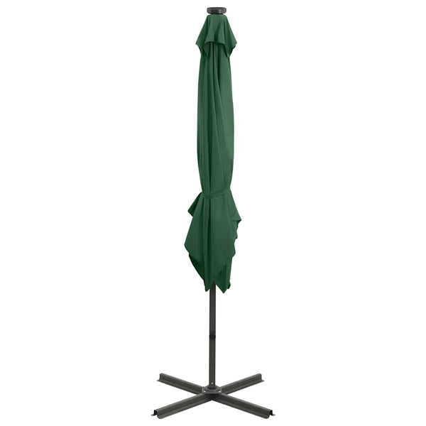 Vihreä aurinkovarjo cantilever tolpalla ja led-valoilla Pasraschiva 250cm