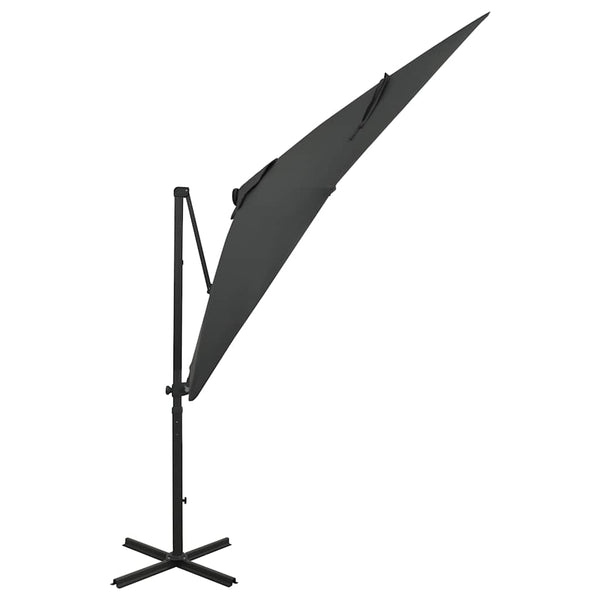 Antrasiitti aurinkovarjo cantilever tolpalla ja ledit Pasraschiva 250cm