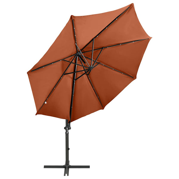 Terrakotta aurinkovarjo cantilever tolpalla ja ledit Pasraschiva 300cm