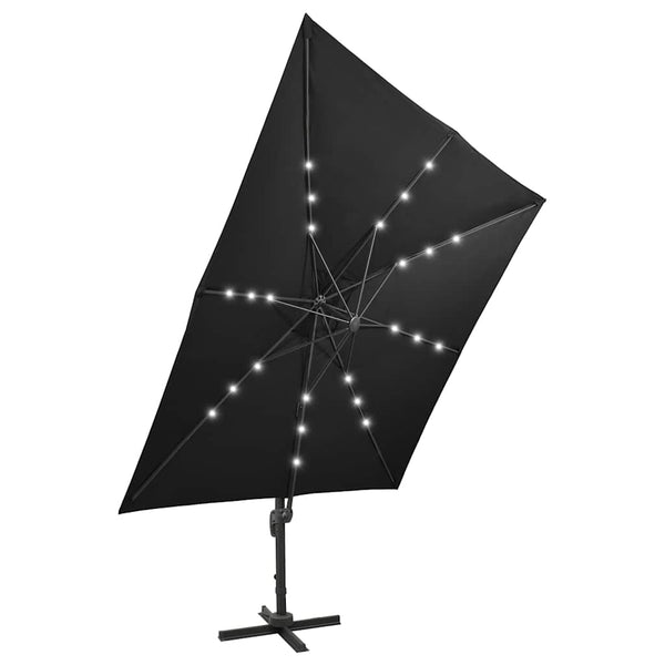 Schwarzer Ampelschirm Latinca 300cm mit LED-Beleuchtung