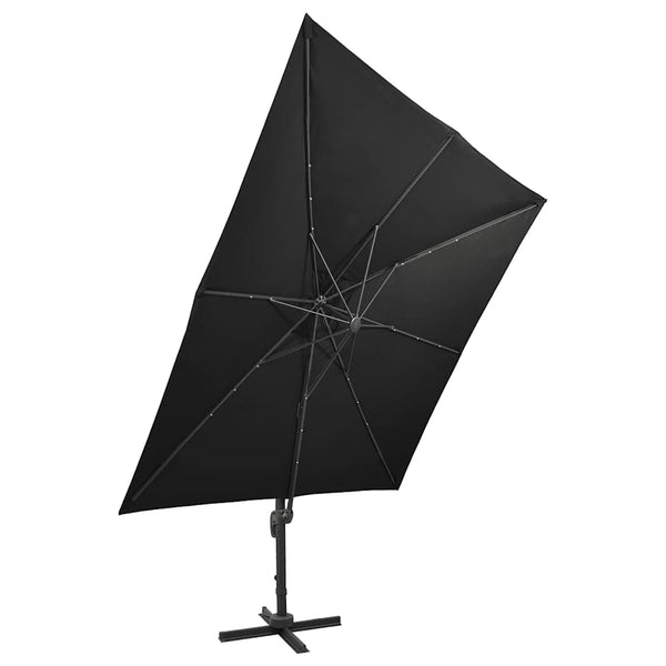 Schwarzer Ampelschirm Latinca 300cm mit LED-Beleuchtung