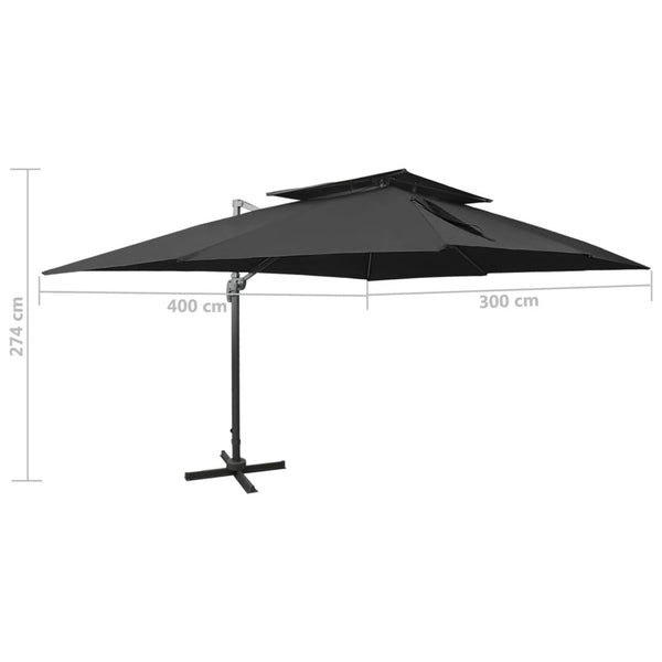 Schwarzer Cantilever-Sonnenschirm mit doppeltem Dach Taba 400x300cm