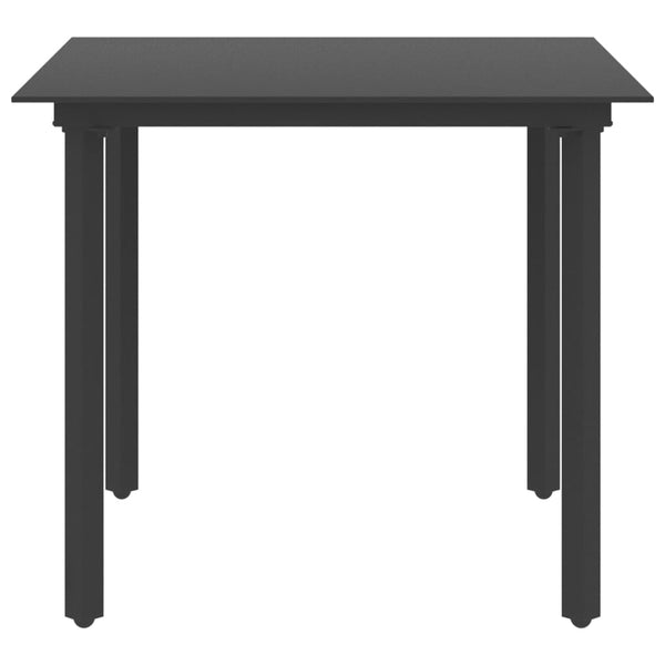 Musta puutarhan ruokapöytä Crisu 80x80x74cm (teräs ja lasi)