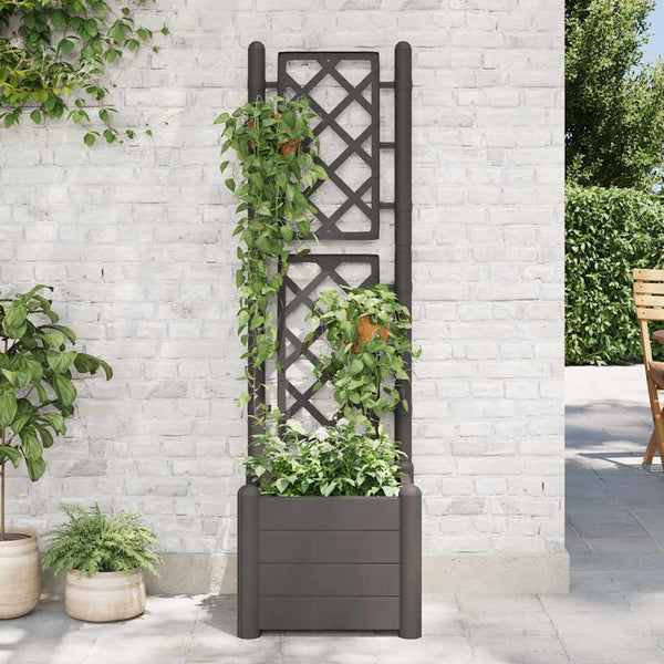 Anthrazitfarbener Blumenkasten mit Spalier Cionca 43x43x142cm (PP)