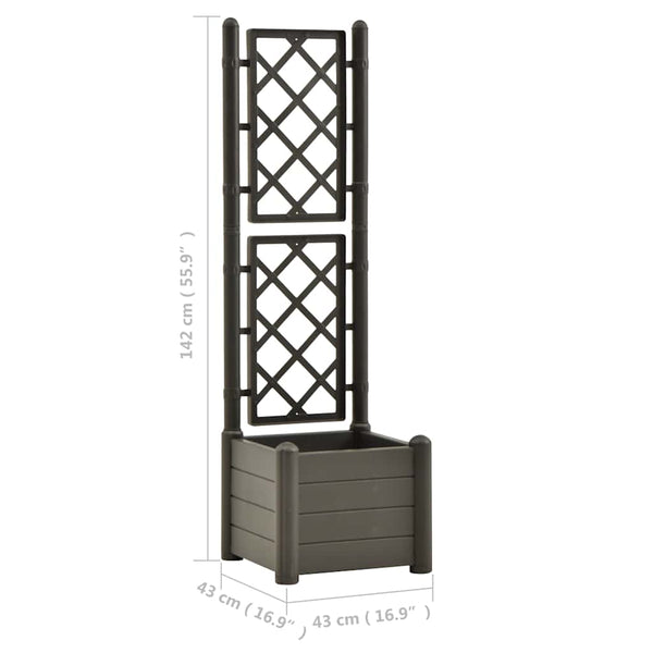 Anthrazitfarbener Blumenkasten mit Spalier Cionca 43x43x142cm (PP)