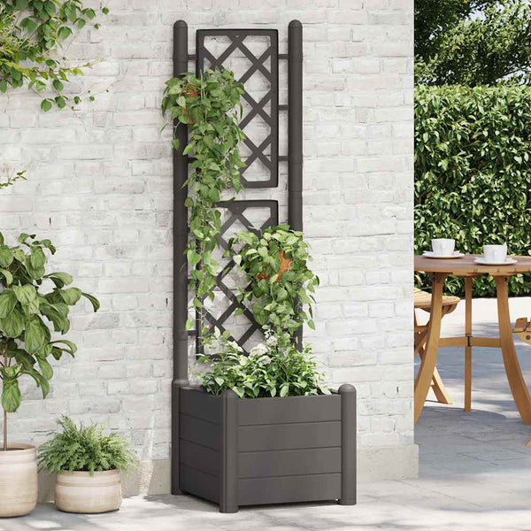Anthrazitfarbener Blumenkasten mit Spalier Cionca 43x43x142cm (PP)