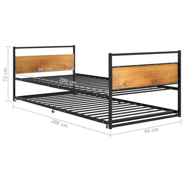 Schwarzes Ausziehbettgestell Saniyah 90x200cm (Metall)