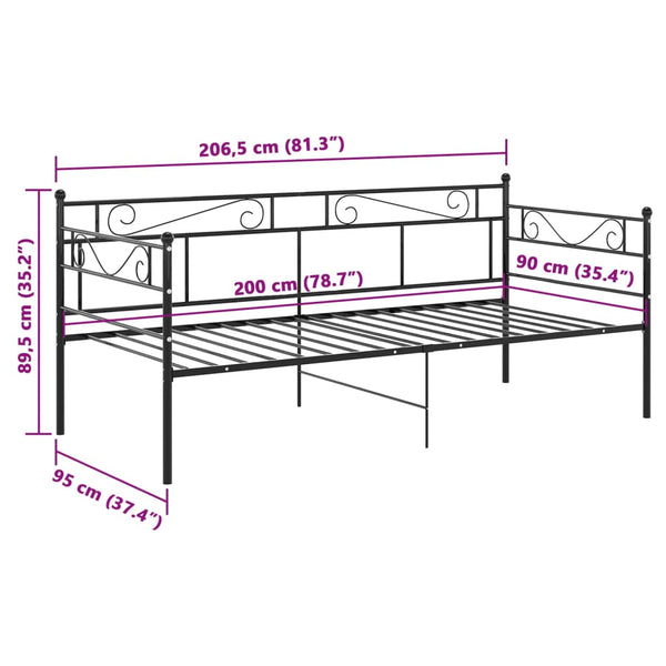 Schwarzer Schlafsofa-Rahmen Soimana 90x200cm (Metall)