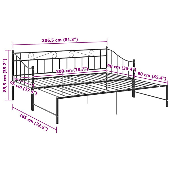 Schwarzes Schlafsofa-Gestell Harden 90x200cm (Metall)