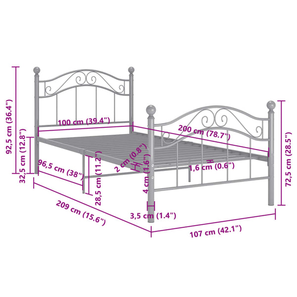 Graues Bettgestell Dinul 100x200cm (Metall)