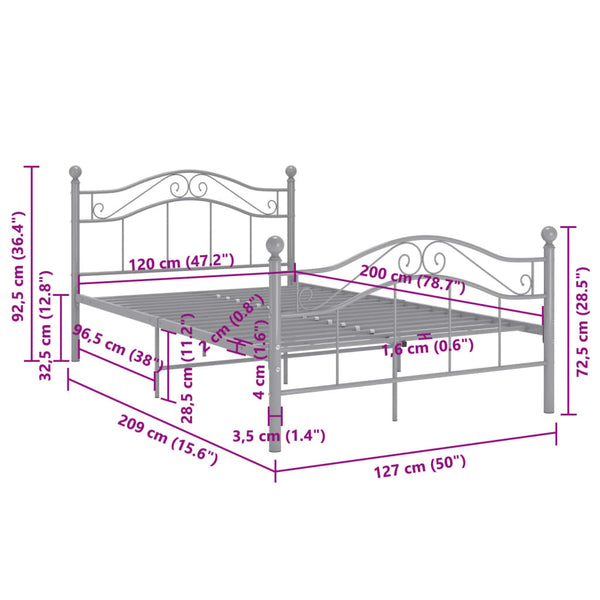 Graues Bettgestell Totosel 120x200cm (Metall)