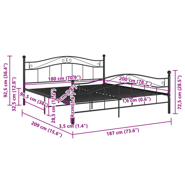 Schwarzes Bettgestell Totosel 180x200cm (Metall)