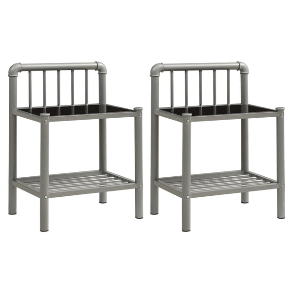 Nachttische Leokadia grau und schwarz (2 Stk. Metall und Glas)