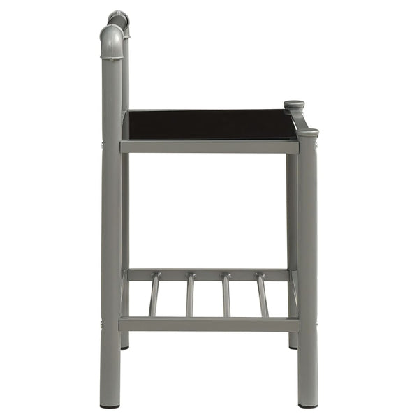 Nachttische Leokadia grau und schwarz (2 Stk. Metall und Glas)