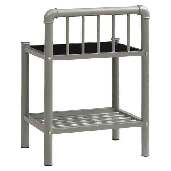 Nachttische Leokadia grau und schwarz (2 Stk. Metall und Glas)