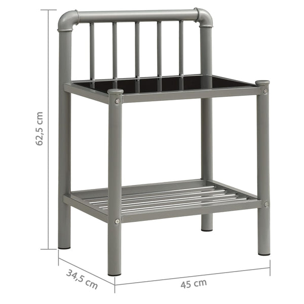 Nachttische Leokadia grau und schwarz (2 Stk. Metall und Glas)