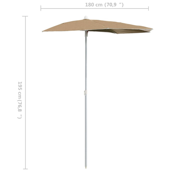 Graubrauner Halb-Sonnenschirm mit Stange Artusa 180x90cm