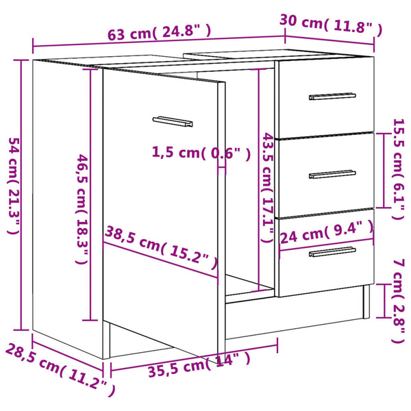Weißer Waschtischunterschrank Arethya 63x30x54cm (Holz)