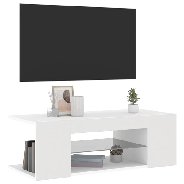 Weißer TV-Unterschrank mit LED-Beleuchtung Jair 90x39x30cm