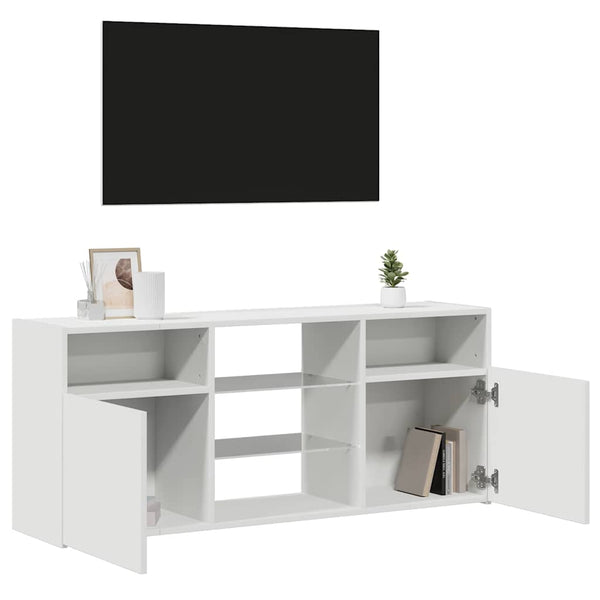 Weißer TV-Unterschrank mit LED-Beleuchtung Zornia 120x30x50cm