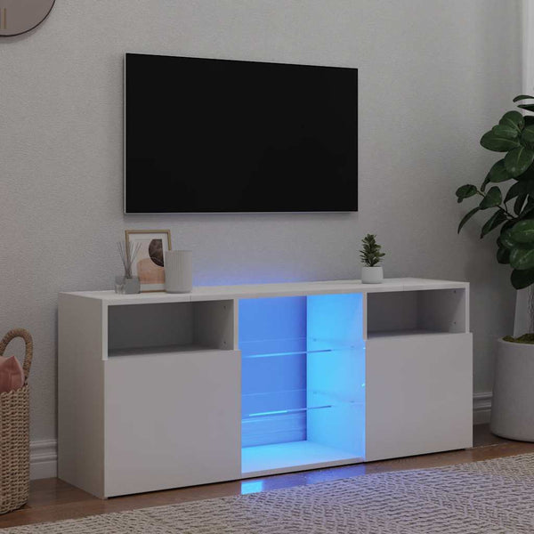 Weißer TV-Unterschrank mit LED-Beleuchtung Zornia 120x30x50cm